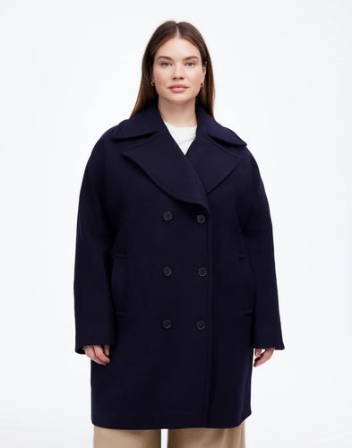 New MADEWELL Sz 1X Plus Oversized-Collar Peacoat Insuluxe Fabric Navy $328 NT964 - Picture 2 of 6
