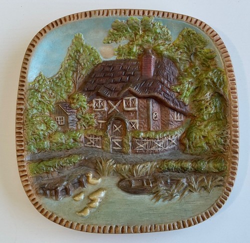 LeFauve Inc. Chalkware Wall Plaques England 8” Square 1978 4 VTG Cottage Core - Picture 5 of 17
