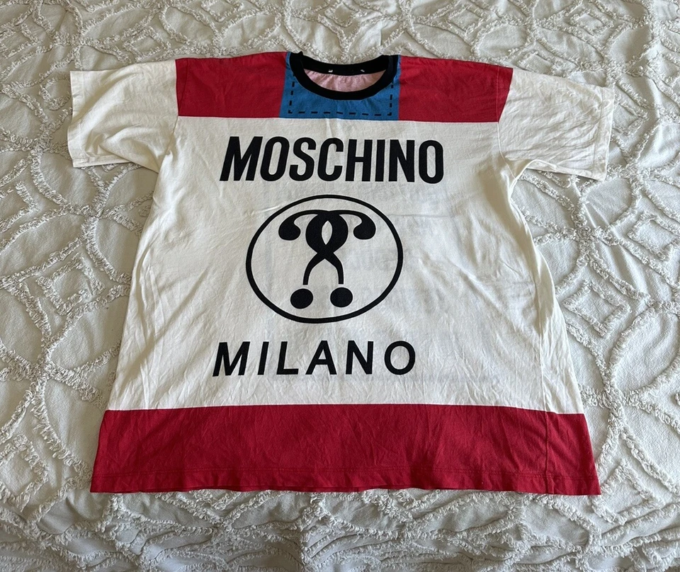 Moschino Milano Logo t-shirt Sz M Vintage Red White Blue Men Unisex Color block - Image 2 of 4