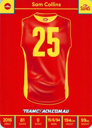 Signed 2023 Gold Coast Suns AFL TeamCoach Card - Sam Collins - Picture 2 of 3