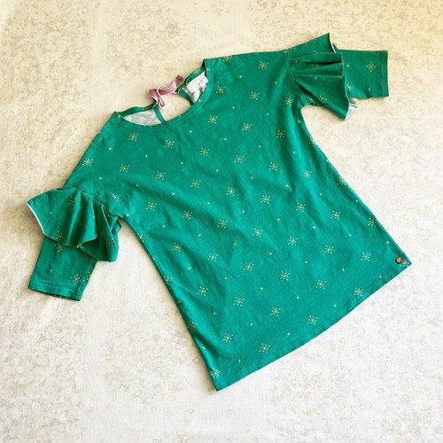 435 Matilda Jane Girls Size 8 Top Green Print Ruffles Blouse Party Holiday - Picture 2 of 7