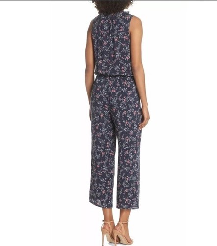 PAIGE Paletta Floral Print Crop Jumpsuit Sleeveless Blue Pink Tassels Size M - Picture 4 of 17