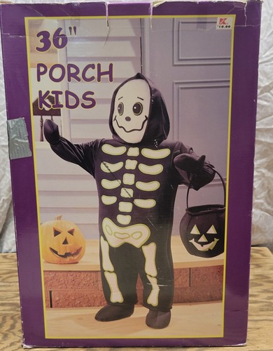 36" Porch Kids Skeleton Trick or treater With Box Cute Vintage Halloween Decor - Picture 12 of 15