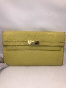 Authentic-Hermes-Kelly-Classic-Long-Wallet-Clutch-Yellow-Lime-Epsom-Leather