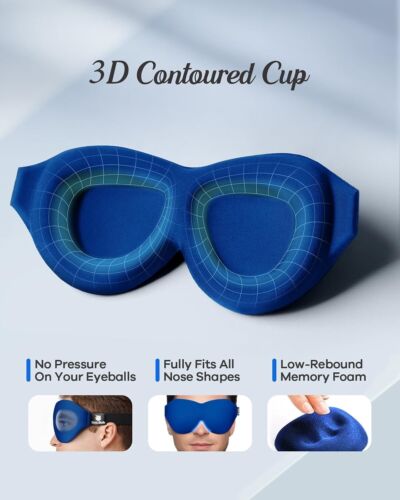 Sleep Eye Mask, 3D Contoured 100% Blackout Eye Mask, Adjustable Strap (BLACK) - Picture 4 of 8