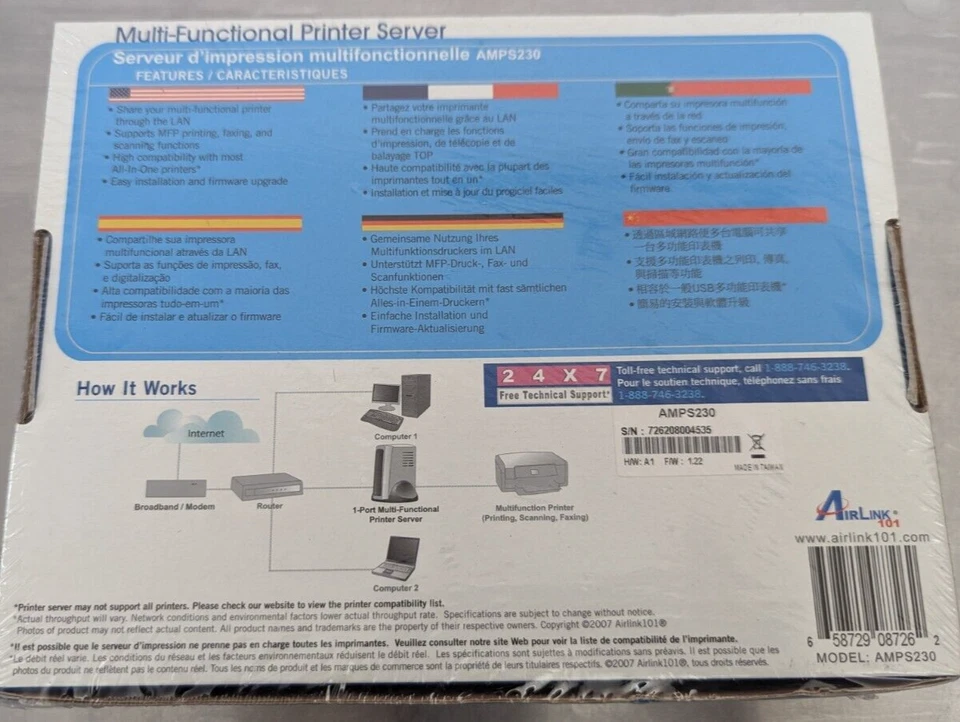 Servidor de impresora multifuncional inalámbrica AirLink 101 AMPS230 sellado Foto 2 de 2