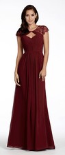 NWT $280 Hayley Paige Occasions Cap sleeve Lace Chiffon Halter Red Dress Prom 16