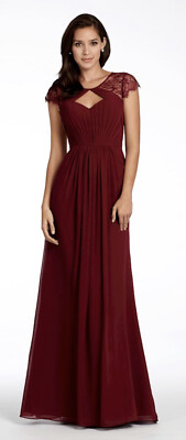 NWT $280 Hayley Paige Occasions Cap sleeve Lace Chiffon Halter Red Dress  Prom 16 | eBay