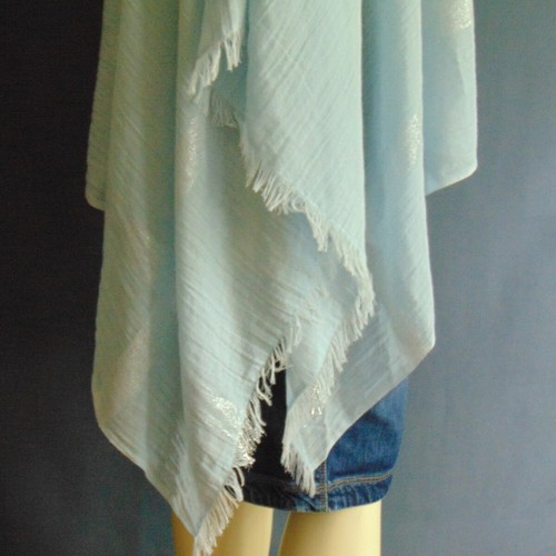 Weiche Umgebung leichter himmelblau Baumwolle Voile silber Poncho Einheitsgröße - Bild 5 von 9