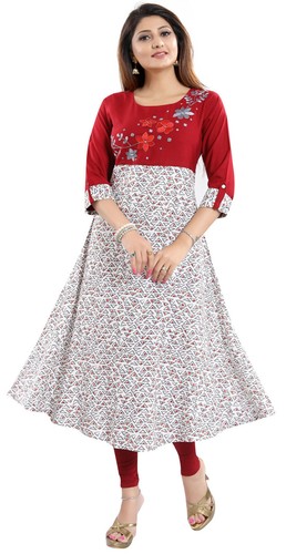 Stickerei Arbeit Kurtis für Frauen ethnisch rot Kurti Tunika Kurta Shirt Kleid MM231 - Bild 5 von 7