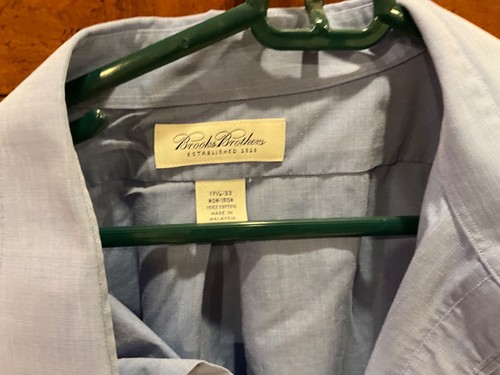 Camisa de vestir sin hierro Brooks Brothers azul piqué 17,5 X 33 puño francés - Imagen 2 de 4