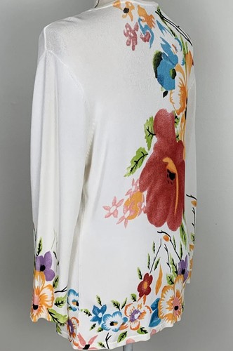 Finity Studio Cardigan Sz Medium White Embellished Sequins Flowers Sweater Rayon - Picture 7 of 10