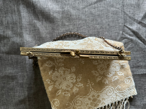 Victorian Beaded Original Purse Micro Beads Antique Deco Cream Floral Metal - Picture 7 of 11