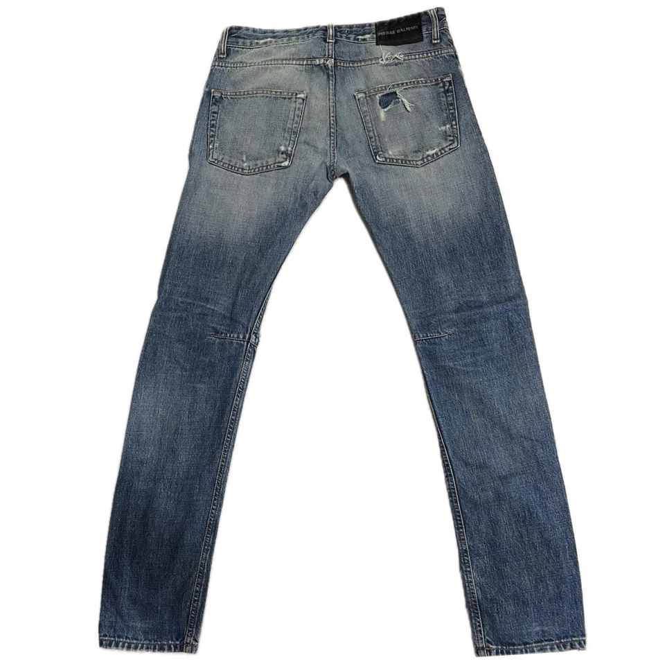 Винтажные состаренные узкие синие джинсы из денима Pierre Balmain размер талии 32 - Изображение 2 из 4