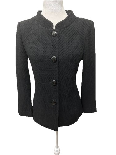 Classy St. John Caviar Textured Santana Knit Blazer Black Sz. 4 USA