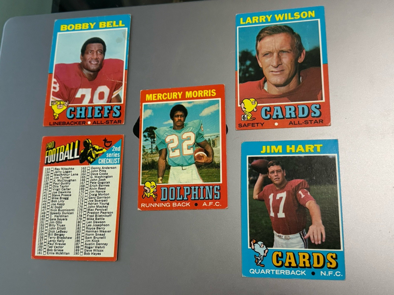 1971 Topps - Mercury Morris(RC), Bobby Bell, Larry Wilson, Jim Hart, 2nd HOF