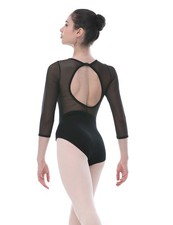 Length Mesh Sleeve Deep V Front with Open Back O Shape Leotards 01D0205 M