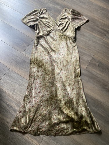 Warehouse Velvet Dress Midi Maxi Ditsy Floral Vintage Style Lace Trim Uk 14 - Picture 3 of 24