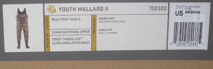 Lacrosse 700320M-13 Boys Youth 3.5mm Neoprene 1000G Mallard 2  Wader - Image 3 of 3