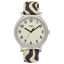 Women's Timex T2N713 Indiglo Beige Dial w Animal Print Leather Band Watch