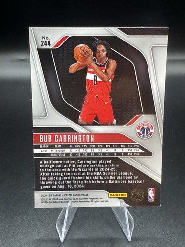 2024-25 Panini Prizm - Bub Carrington #244 (RC) Washington Wizards Rookie - Picture 2 of 2