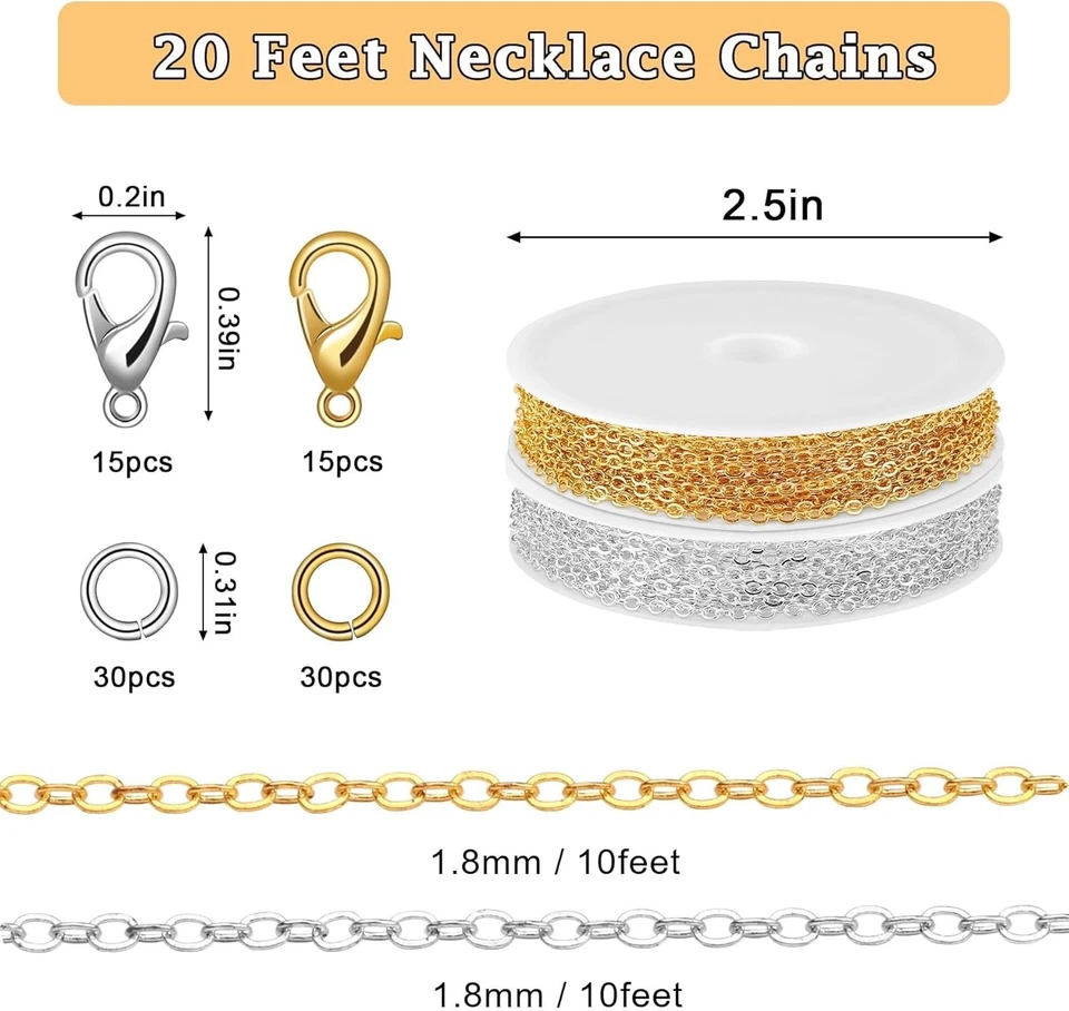 Kit para hacer collares de cadena de plata de 20 pies con cierres y anillos de salto - 1,8 mm Foto 4 de 4