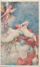 B565 Venus by V. Franke cupid angel and beauty lady allegory artist postcard