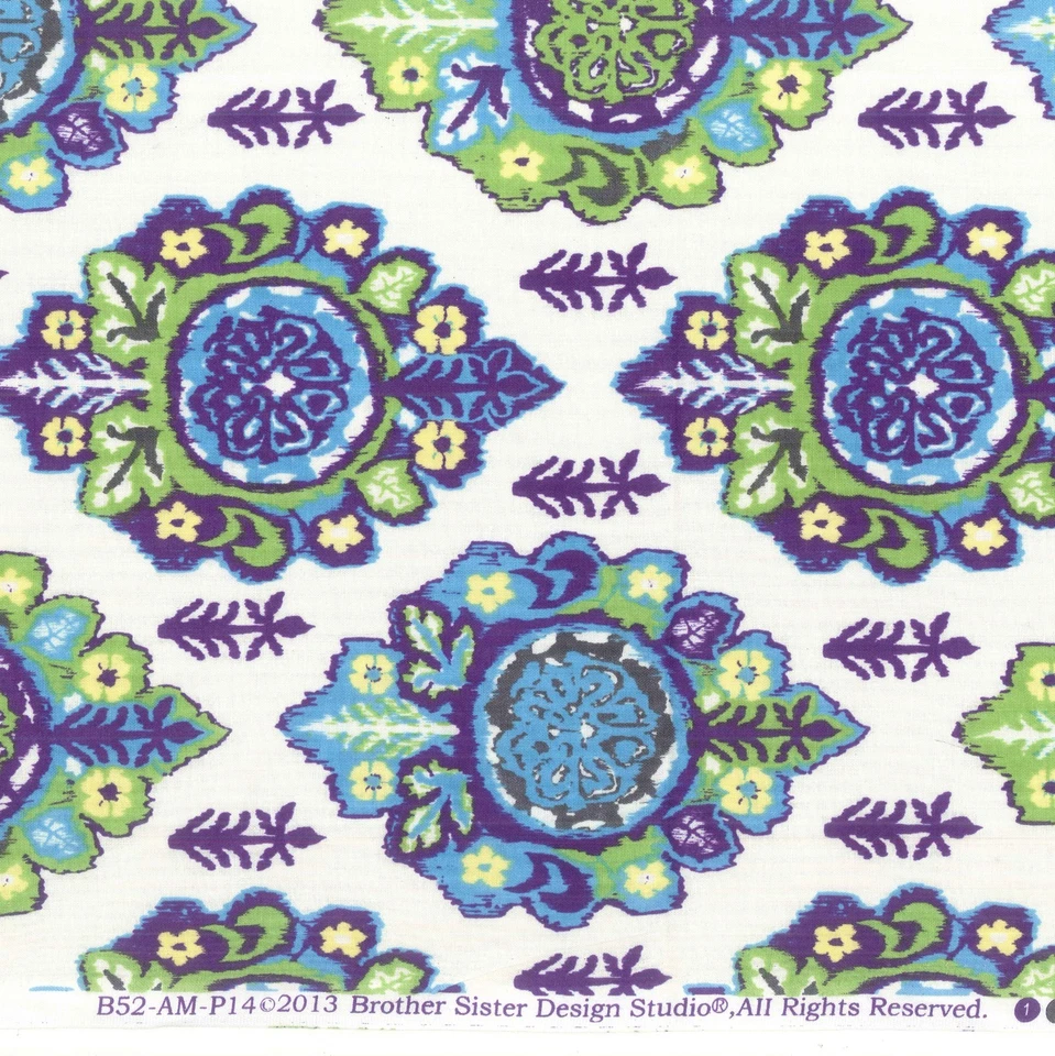 Tela estampada de algodón medallón floral azul verde hermana Brother de 2 yardas 44" W Foto 2 de 2
