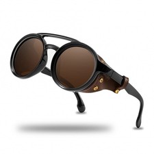 Steampunk Retro Sunglasses with Leather Side Shields - Polarized, Unisex Gift