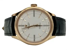 Rolex Cellini 18K Rose Gold White Dial Black Strap Ref. 50505 39 mm Watch