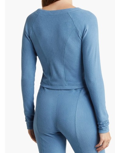 NWT Women's Area Stars Blue Ribbed BF Top, Large - Picture 3 of 3