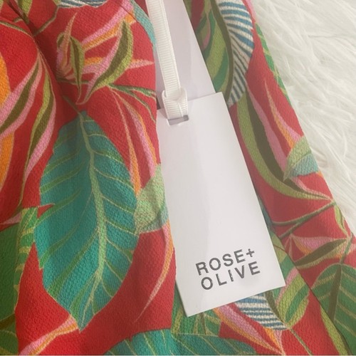 Rose+Olive Women’s Cropped Tropical Print Wide Leg Pants Size 3X Elastic Waist - Picture 4 of 11