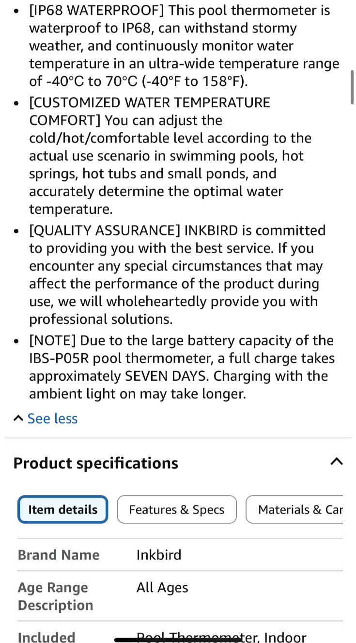 INKBIRD IBS-P05R Solar Powered Wireless Pool Thermometer with Ambient Light | Di