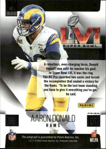 Aaron Donald 2023 Panini National Treasures Super Bowl Prizm Auto LA Rams - Picture 2 of 2
