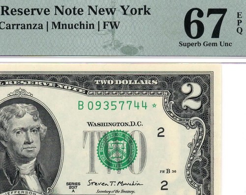 2017A* 2 $ New York STAR Federal Reserve Note FRN • 1941-B* • PMG 67 EPQ
