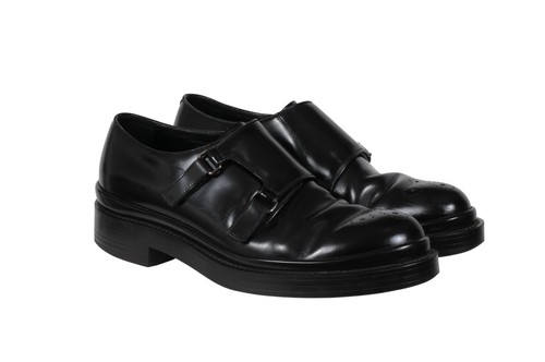 Prada Men Double Monk StrapsUS 9.5 UK 8.5 Medallion Toe Black Leather Dress Shoe - Picture 13 of 14