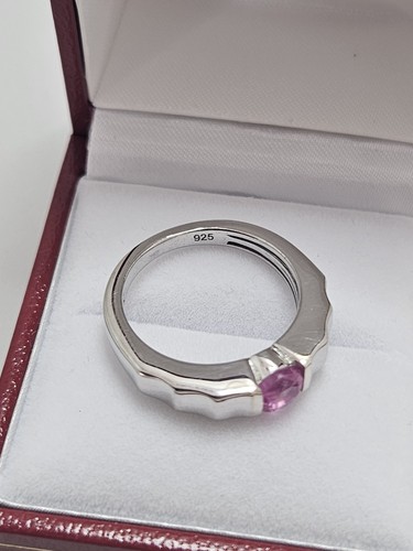 Fissure Filled Pink Sapphire Solitär / Damen Ring / Sterling Silber / Größe N - Bild 6 von 6