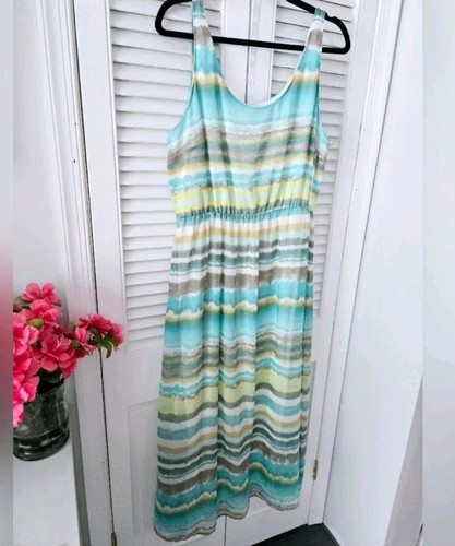 Apt 9 Watercolor Turquoise Striped Chiffon Sleeveless Maxi Dress Petite XL - Picture 2 of 8