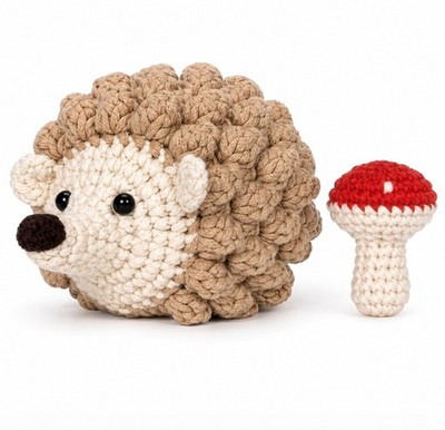 Hedgehog Mushroom Crochet Kit for Beginners Amigurumi DIY Set with Video