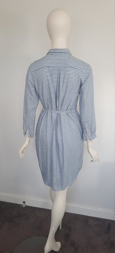 Trenery Size 8 Blue & White Striped 3/4 Sleeve Collared Belted Shirt Dress - Picture 6 of 11
