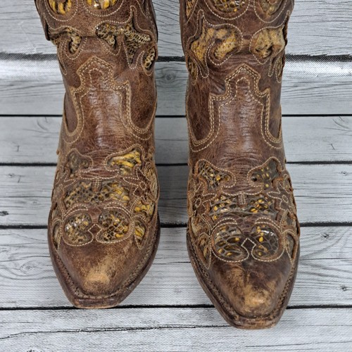 Twisted X Boots Women's 6.5 B Brown Leather Snake Inlays Snip Toe Ride WSO 0001 - Picture 8 of 20