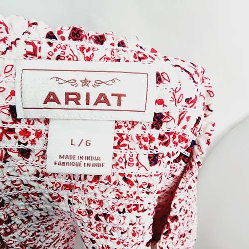 Ariat Memphis Red & White Boho Country Halter Smocked Maxi Dress Ruffle Trim New - Picture 12 of 13