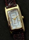 Vtg New 2007 TIMEX Tank Womens 32mm Quartz Watch Gold White MOP Genuine Lizard
