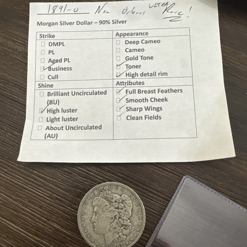 Dólar de plata Morgan 1891-O - 90 % plata verificada - Nueva Orleans como nuevo RARO - Imagen 2 de 14