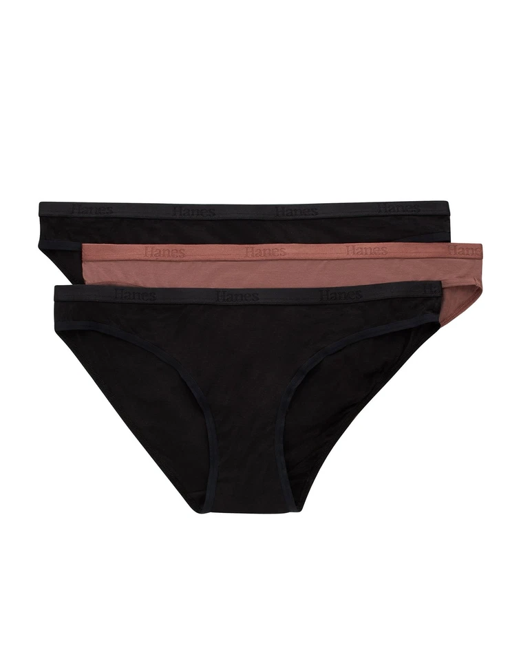 Ropa interior de bikini de tiro bajo súper suave para mujer Hanes Originals, paquete de 3