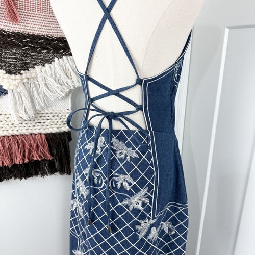 Karen Millen Beaded Embellished Denim Woven Halter Midi Dress Sz 8 NWT - Picture 10 of 14