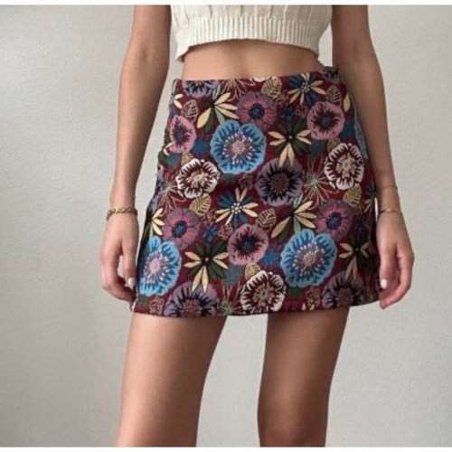 Shein Floral Tapestry Mini Skirt Size L 8/10 Multicolor Flower Pattern - Picture 2 of 11