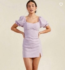 Altar'd State Lavender Puff-Sleeve Mini Dress S