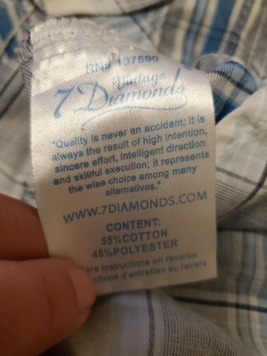 Vintage 7 Diamonds Shirt Men L Blue Plaid Short Sleeve Pearl Snap Button Western - Picture 20 of 24
