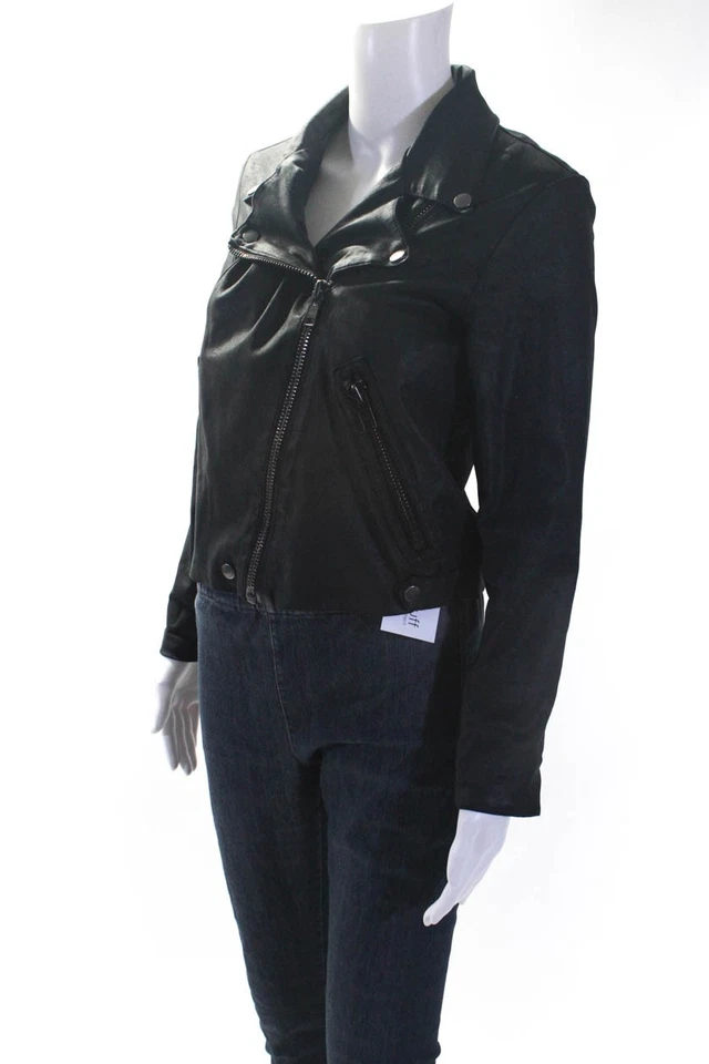 Chaqueta de motociclista Current/Elliott para mujer de cuero sintético The Soho recubierta negra talla 1 Foto 2 de 4